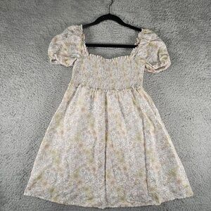Sunday Best Cream Floral Smocked Puff Sleeve Dress with Yellow Accents